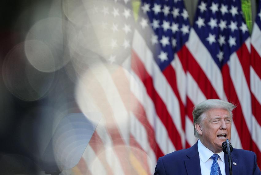 U.S. President Donald Trump delivers a statement on the ongoing protests over racial inequality in the wake of the death of George Floyd, a black man who was killed while in police custody in Minneapolis. June 1, 2020.